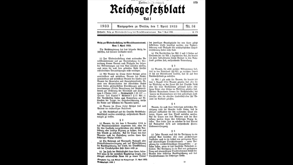 Photograph of 7 April 1933 Reichsgesetzblatt, credit—Austrian National Library